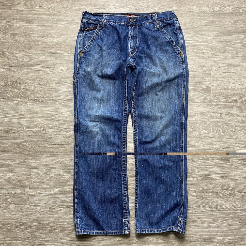 Ariat Work FR Low Rise M4 Bootcut Jeans Men's 33x29 Blue Denim Cat 2112 READ